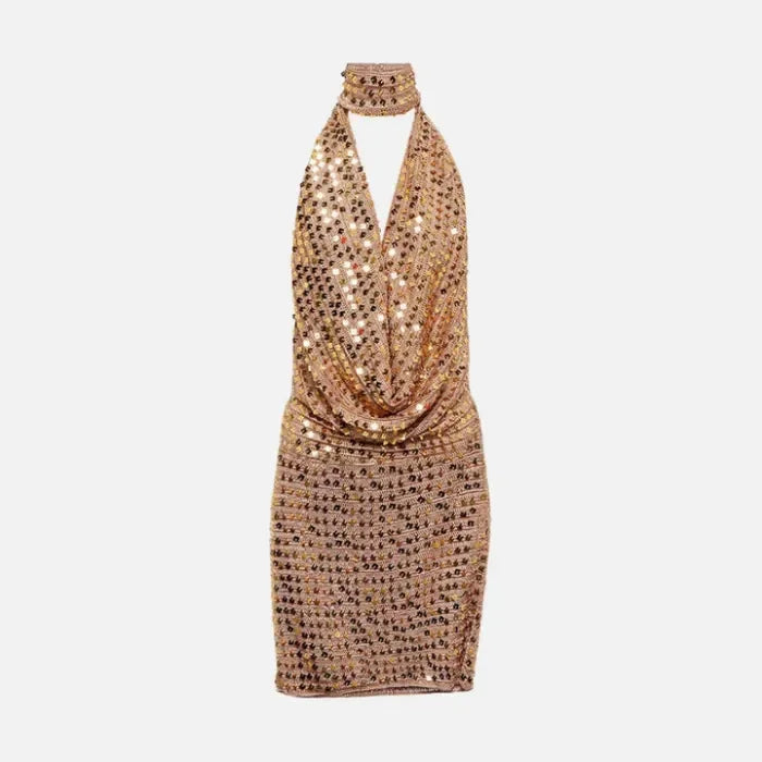 Vestido Mini Brilho Crochê Feminino